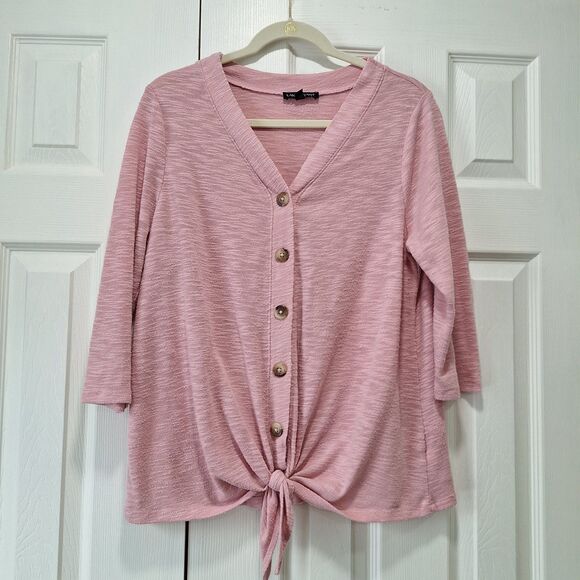 LANE BRYANT V-Neck Tie Front Cardigan  Sweater Button Up Pink 10/12 - Picture 1 of 10
